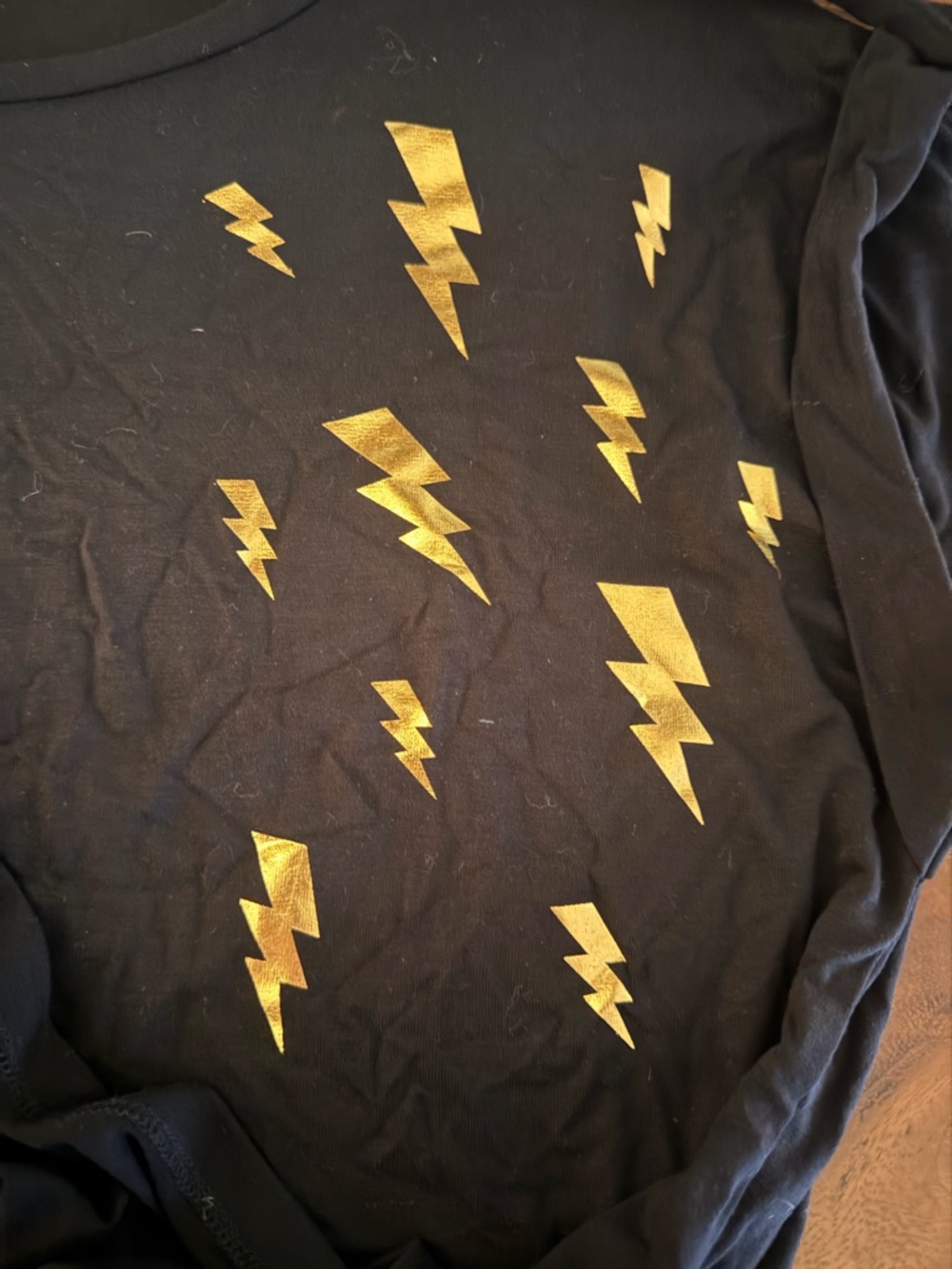 Saint + Sofia Woman's Black Short Sleeve Tee with Gold Lightning Motif - Picture 8 of 10